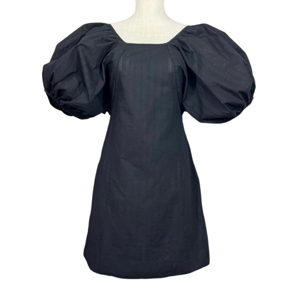 Azai Black Mini Dress with Exaggerated Puff Sleeves - Picture 1 of 11